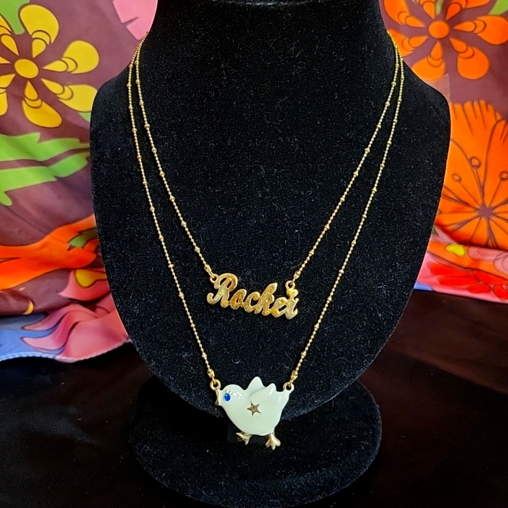 V22. RARE VINTAGE Betsey Johnson Chickadee ROCKER Necklace Rocker Chic Ceramic